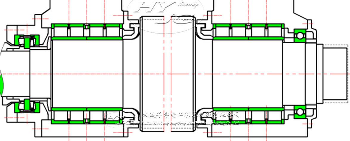 工作輥工作端軸承裝置(配對角接觸球軸承+四列圓柱滾子軸承)
